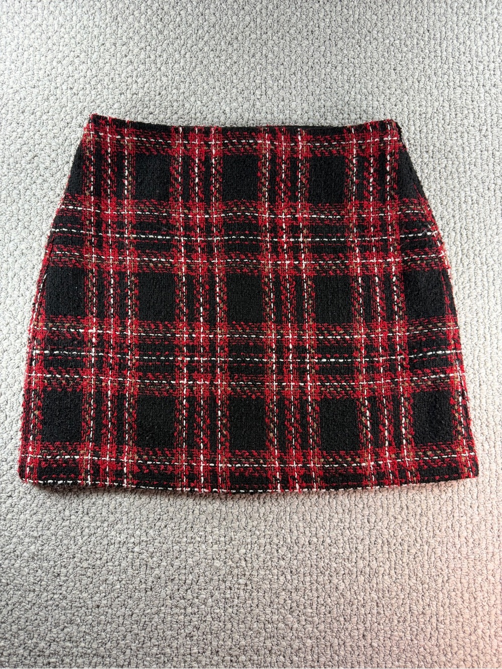 LOFT Red Tartan Plaid Wool Blend Tweed Winter Holiday Mini Skirt Women’s Size 6